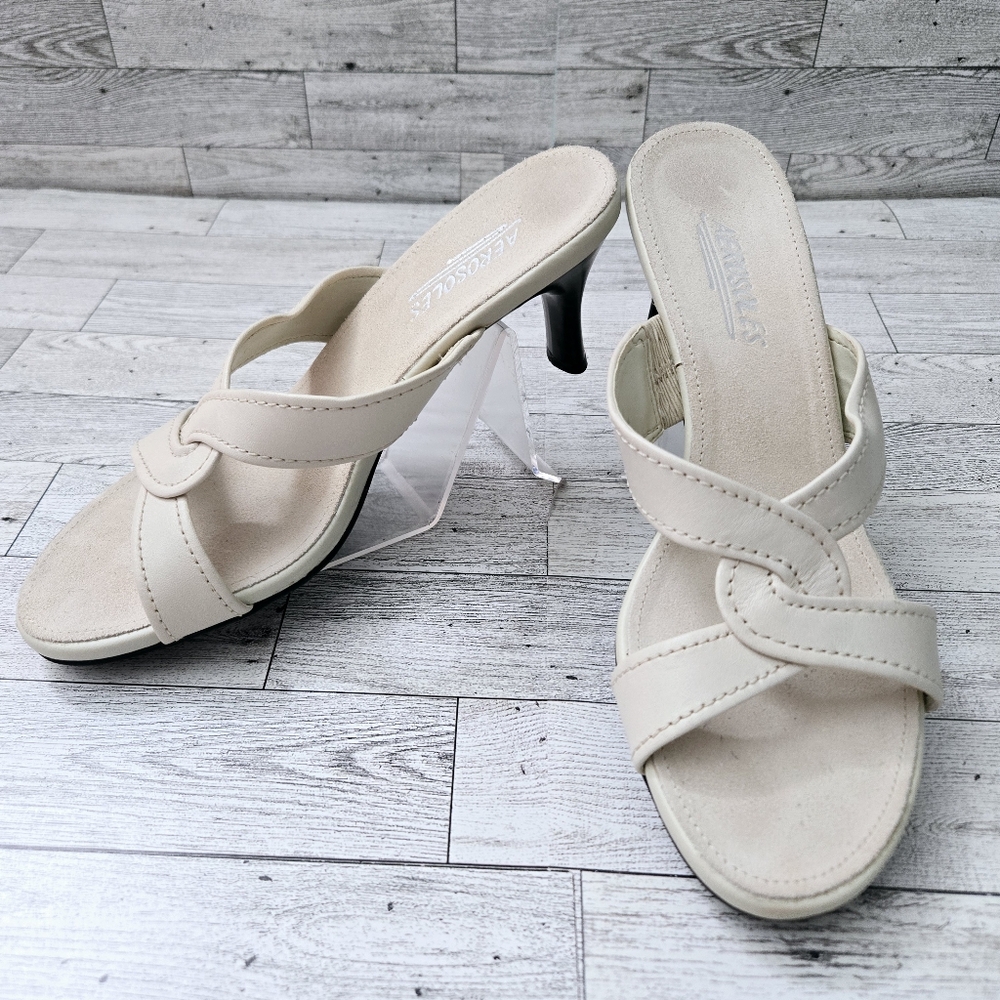 AEROSOLES "Inside-Out" Heeled Sandals Cream Women's Size 7.5